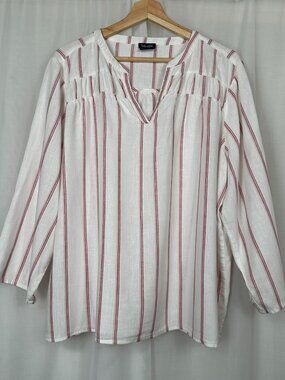 Splendid Womens Oversized Popover Top XXL Boxy Striped Boho Rayon Linen Blend